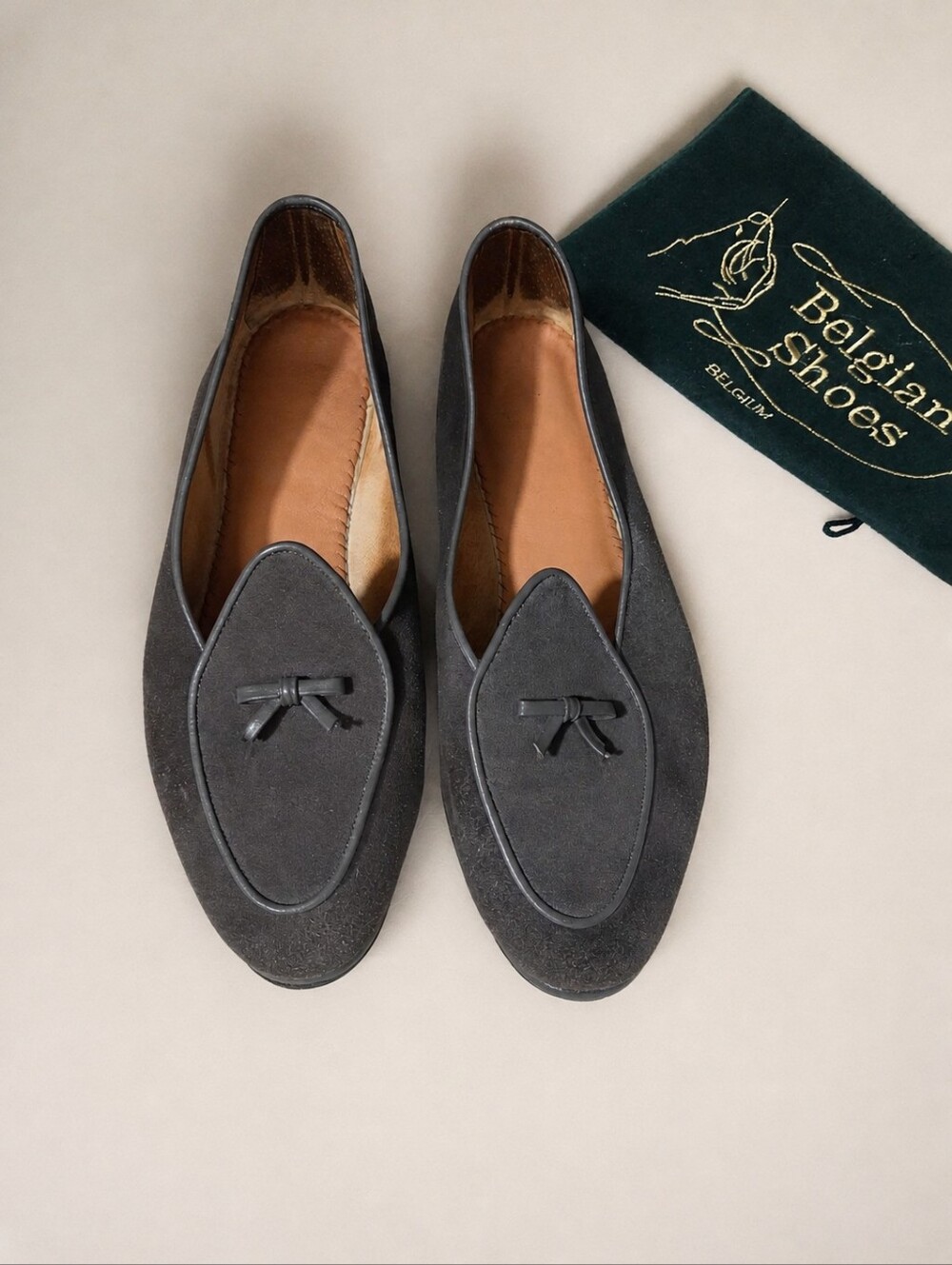 Belgian Shoes Midinette Grey Suede Loafers 8.5WW Fits US 9.5 Discontinued